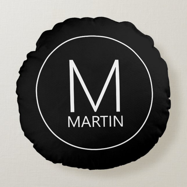 Monograma personalizado moderno y almohada redonde (Anverso)