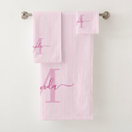 Monograma Personalizado Rayas Rosadas y Blancas