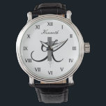 Monograma personalizado regalo de reloj de cruz re<br><div class="desc">Monograma personalizado regalo de reloj de cruz para hombres. Elegantes números romanos con tipografía de escritura elegante e icono. Banda de cuero negro elegante. Moda de credo cristiano blanco y negro monogramado logo con nombre personalizado letra inicial, cita o apellido. Idea de regalo única para diácono, predicador, ministerio, amigos, familia,...</div>