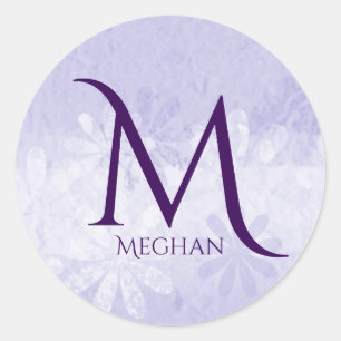 Monograma personalizado y nombre Pegatina morado y