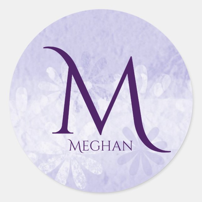 Monograma personalizado y nombre Pegatina morado y (Anverso)