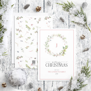 Monograma Pine Berry Wreath Feliz Navidad