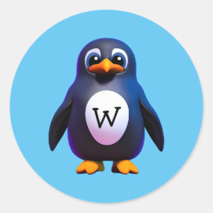 Monograma Pingüino Clásico Pegatina Redondo