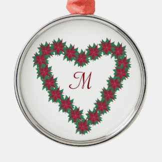 Monograma Poinsettia Corazón Ornamentos de Navidad