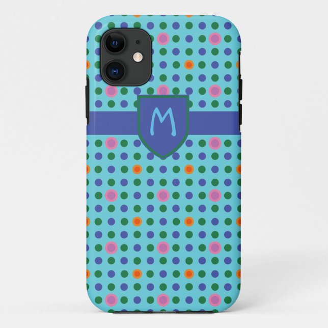 Monograma Polka Dots Personalizado Funda para iPho (Reverso)