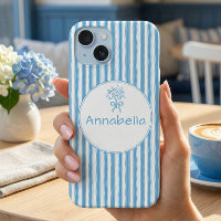 Monograma Preppy de Raya Azul y Blanco Caprichoso