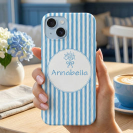 Monograma Preppy de Raya Azul y Blanco Caprichoso