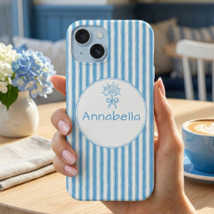 Monograma Preppy de Raya Azul y Blanco Caprichoso