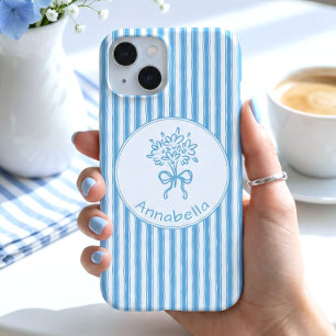 Monograma Preppy de Raya Azul y Blanco Caprichoso