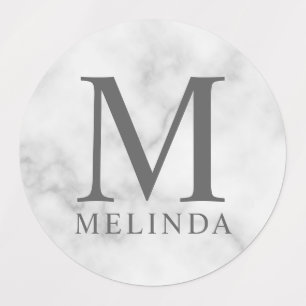 Monograma profesional de mármol blanco y etiquetas