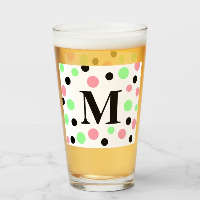 Monograma puntos de Polka Negro Verde Rosa (Anverso (lleno))