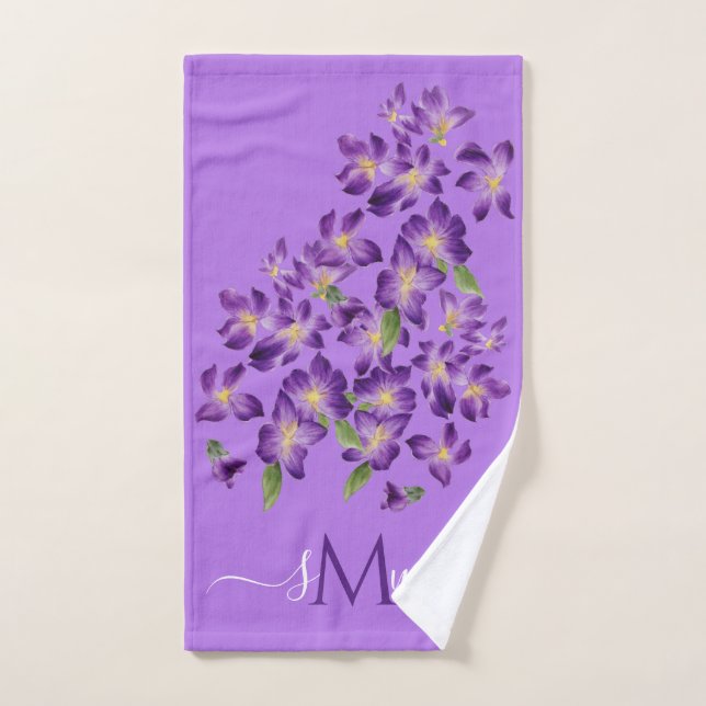 Monograma púrpura de violetas florales elegantes (Toalla de mano)