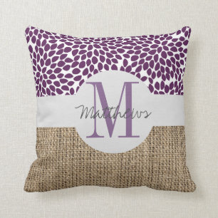 Monograma púrpura rugoso almohada de lanzamiento
