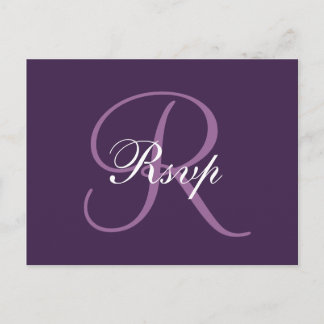 Monograma púrpura | Tarjeta postal RSVP de Elegant