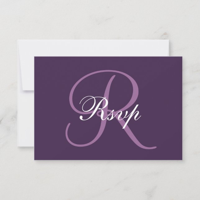 Monograma púrpura | Tarjeta RSVP de boda elegante (Anverso)