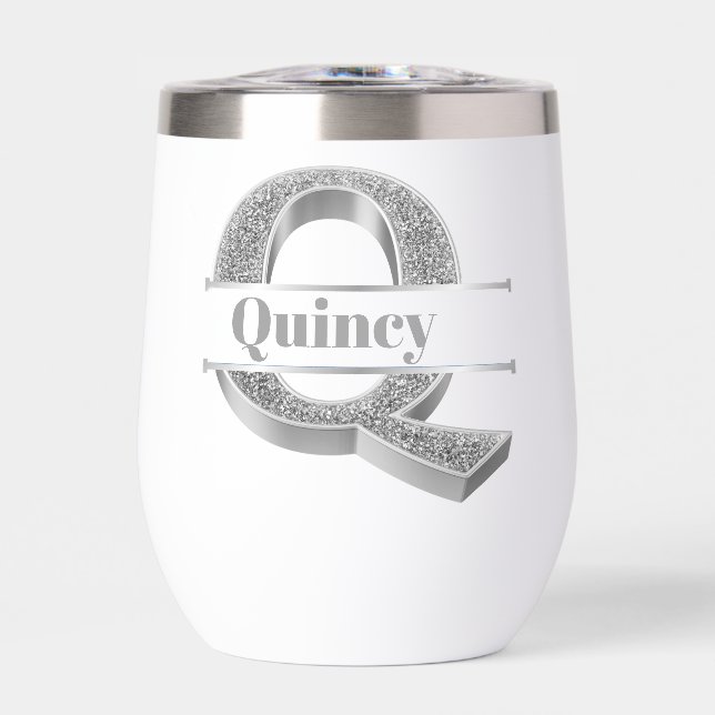 Monograma Q inicial plateado personalizado Su nomb (Frente)