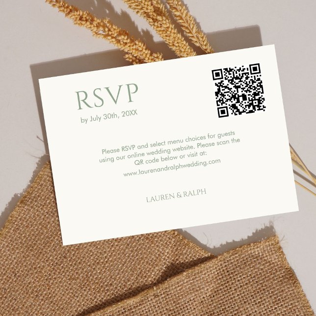 Monograma QR Boda Sage Green & Ivory Pareja RSVP (Subido por el creador)