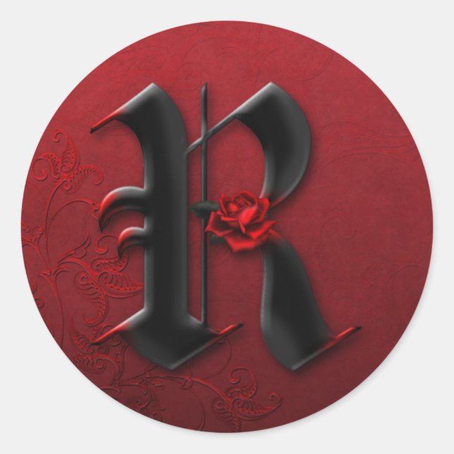 Monograma R de Rosa Negra y Roja Pegatina (Anverso)