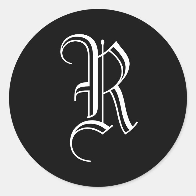 Monograma R Pegatina Estilo Inglés Antiguo Blanco  (Anverso)