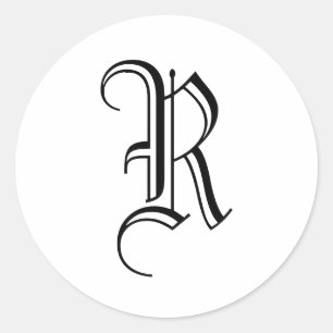Monograma R Pegatina Inglés blanco negro antiguo i