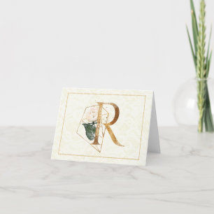 Monograma R Tarjeta de nota floral Gold