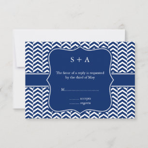 Monograma Real Patrón Chevron Azul Boda RSVP