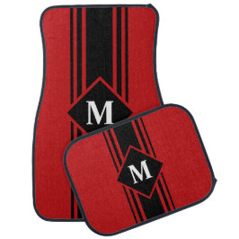 Monograma Red Black Stripe Set de Alfombrillas de 