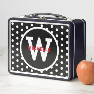 Monograma Red Black White Polka Dots