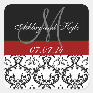 Monograma Red Damask Save the Date Pegatinas