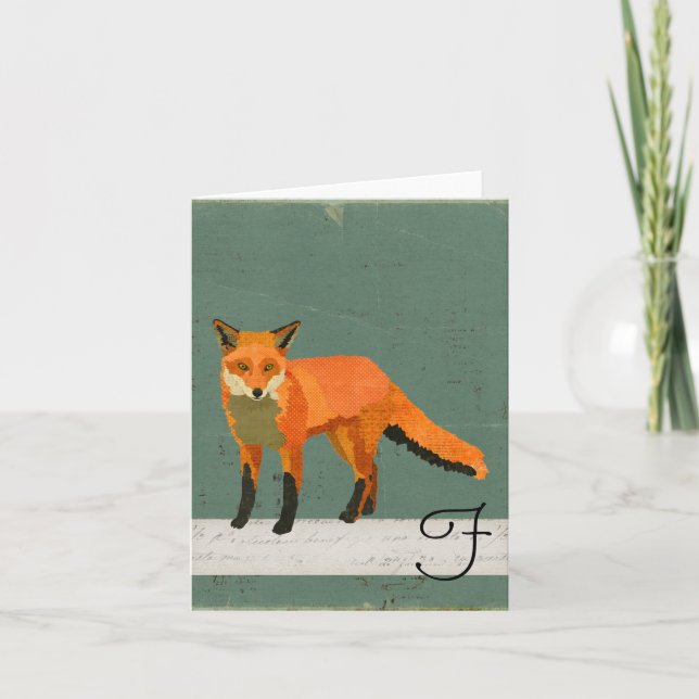Monograma retro Notecard del Fox (Anverso)