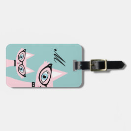 Monograma Retro Pink Cat Lumaleta Etiqueta