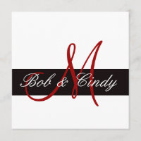 Monograma rojo con invitación a bodas de bar negro