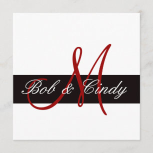 Monograma rojo con invitación a bodas de bar negro