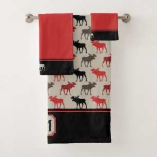 Monograma rojo del negro del modelo de los alces