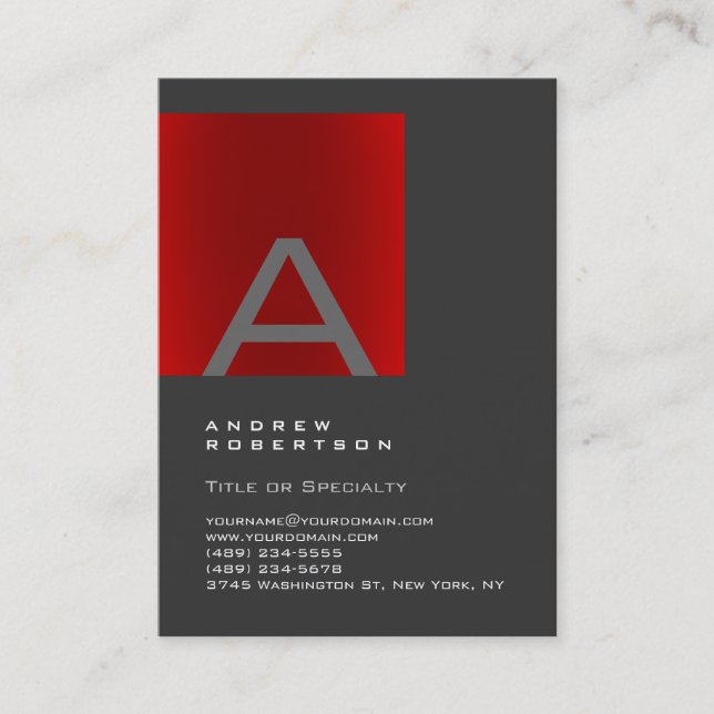 Monograma rojo gris moderno Tarjeta de visita eleg (Anverso)