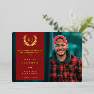 Monograma Rojo + Invitación de Graduación Laurel