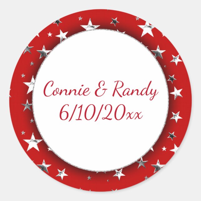 Monograma rojo Pegatina con estrellas plateadas (Anverso)