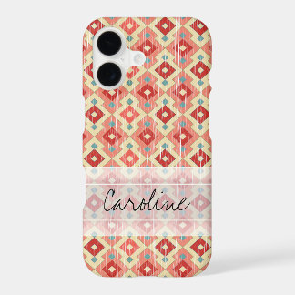 Monograma Rojo Rosa Geo Tribal Ikat Patrón Diamant