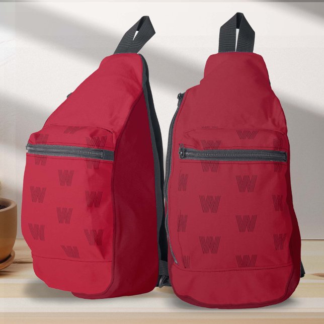 Monograma rojo, simple y moderno, bolso de honda p (Red monogram, women's sling bag)