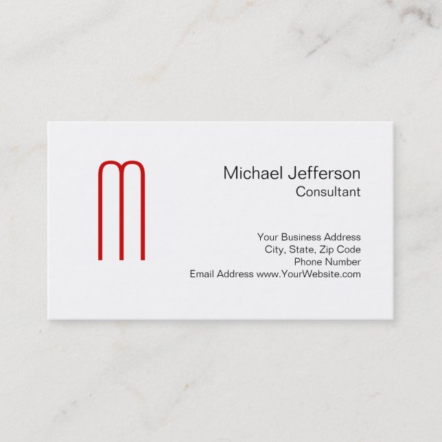 Monograma rojo único tarjeta de visita blanca negr (Anverso)