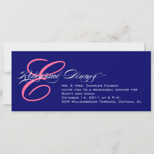 Monograma rosa de invitación a la cena de ensayo