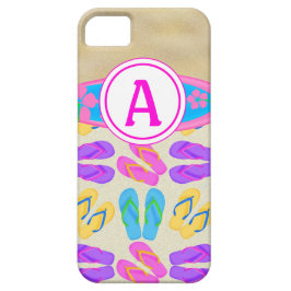 Monograma rosa Flip Flops Surfboard iPhone 5 Funda