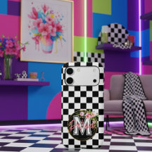 Monograma rosa Flor negro y blanco Chequeado