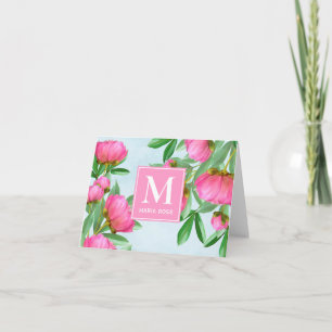 Monograma rosa Personalizado Floral Verdor Peonies