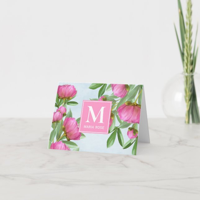 Monograma rosa Personalizado Floral Verdor Peonies (Anverso)