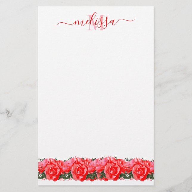 Monograma Rosa Rojo Elegante Papel de Estacionamie (Anverso)
