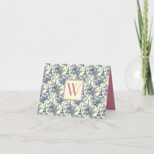 Monograma rosa y azul preppy Paris Toile