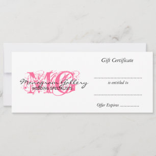 Monograma rosado del certificado de regalo comerci