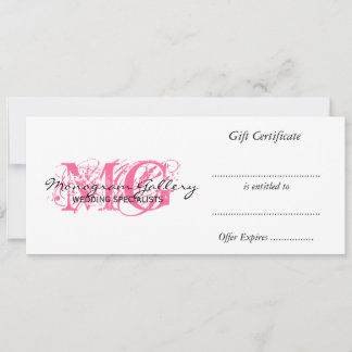 Monograma rosado del certificado de regalo comerci