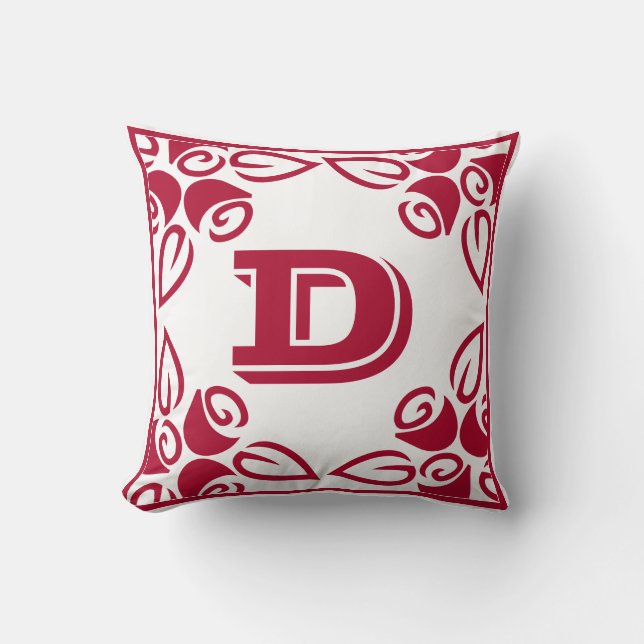 Monograma Roses Rojos Motif Cojín decorativo de la (Anverso)